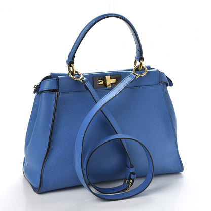 Fendi Vitello Seta Medium Peekaboo Iconic Satchel Blue Royal 2 of 11