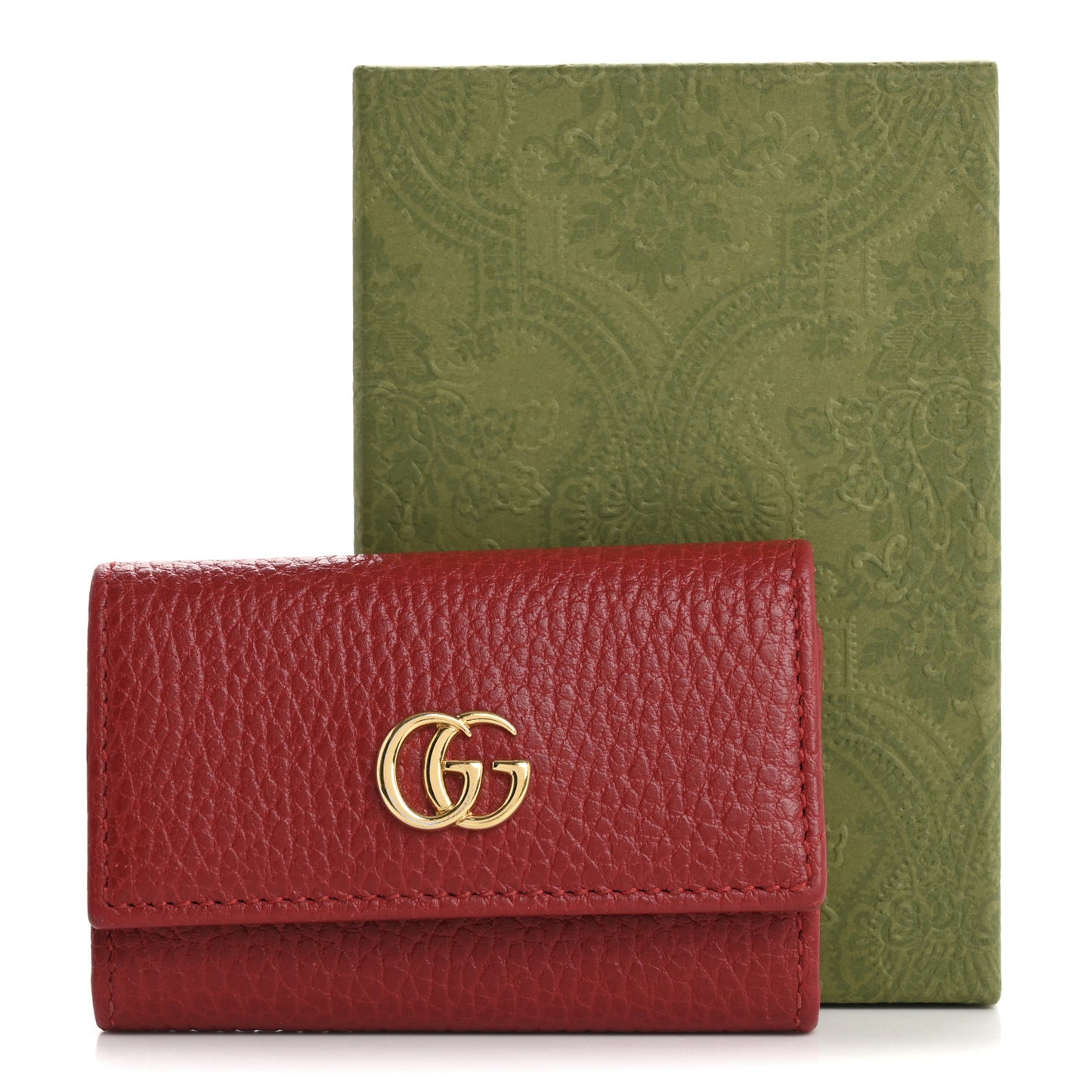 Pebbled Calfskin GG Marmont 6 Key Holder Hibiscus Red