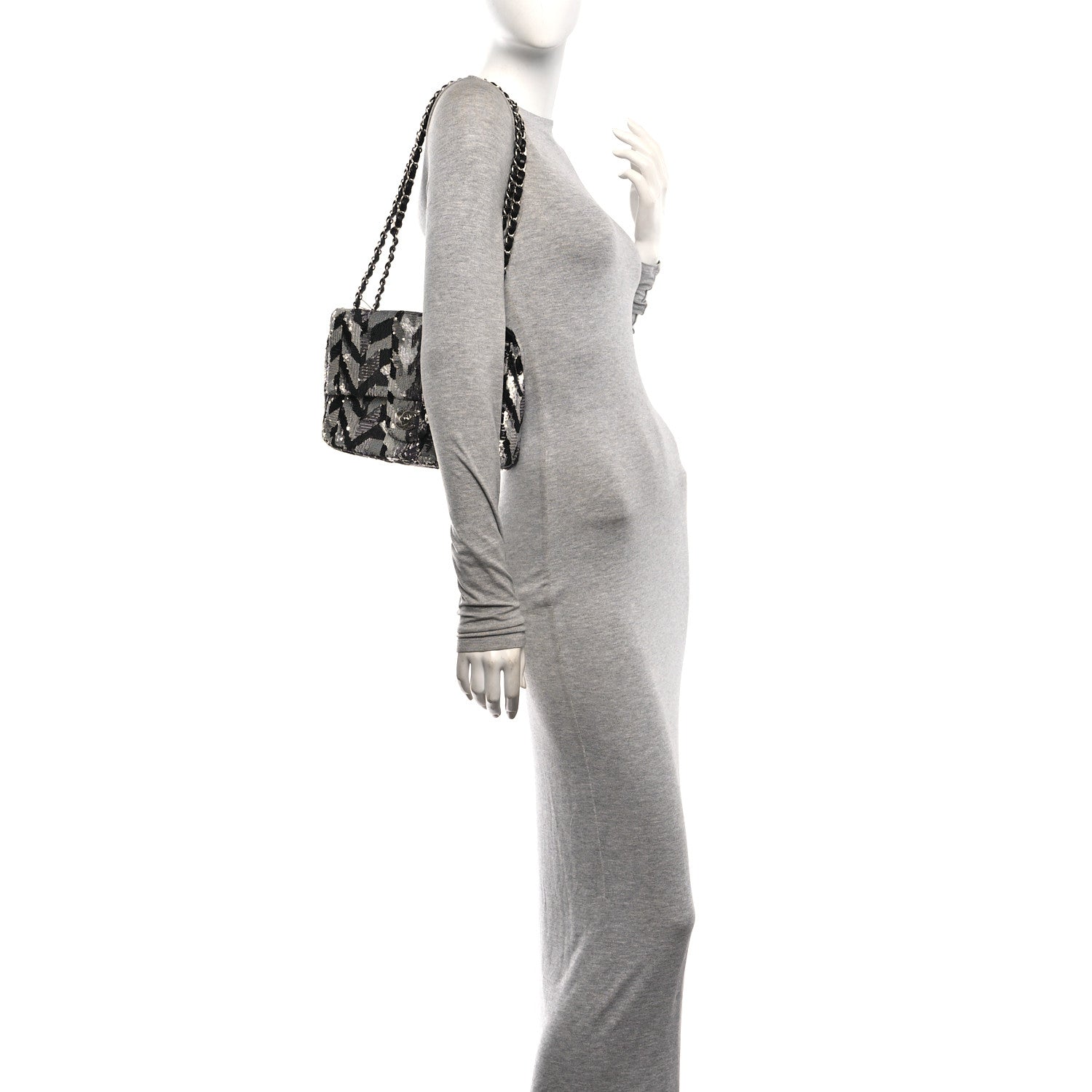 Chanel Sequin Medium Single Flap Silver Black 2 of 11