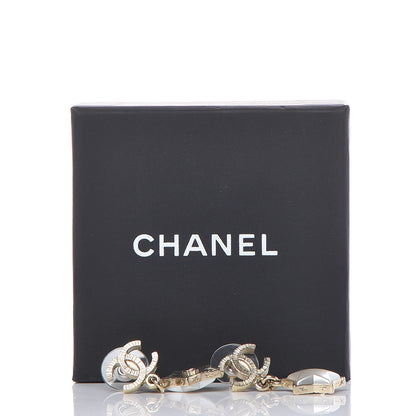 Chanel Metal Resin Pearl Star CC Drop Earrings Gold Pearly White 5 of 5