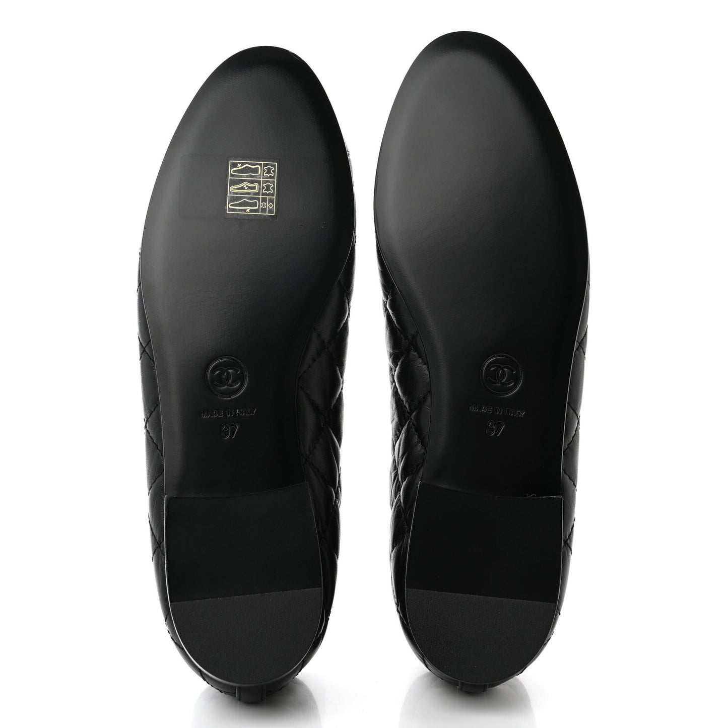 Aged Calfskin Quilted CC Cap Toe Ballerina Flats 37 Black