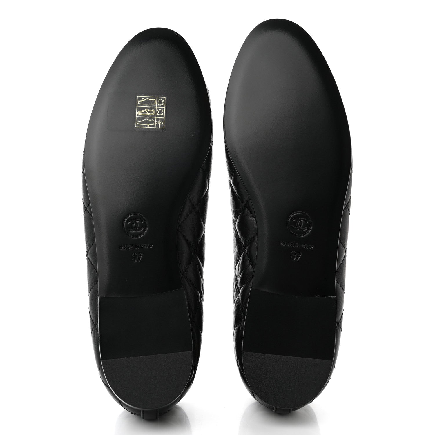 Chanel Aged Calfskin Quilted CC Cap Toe Ballerina Flats 37 Black 5 of 9