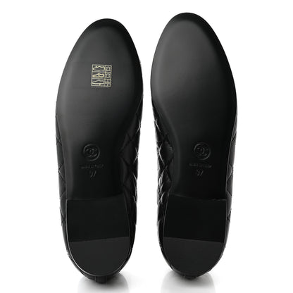 Chanel Aged Calfskin Quilted CC Cap Toe Ballerina Flats 37 Black 5 of 9