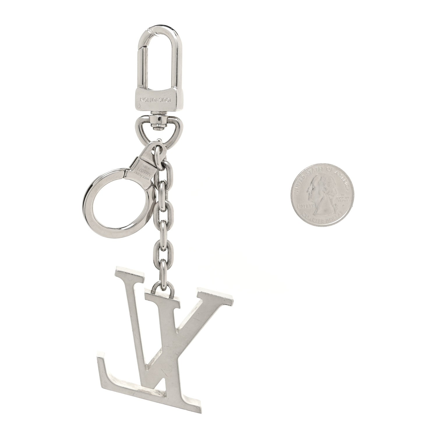 Louis Vuitton Metal Palladiium Finish LV Initiales Bag Charm Key Holder Silver 2 of 5