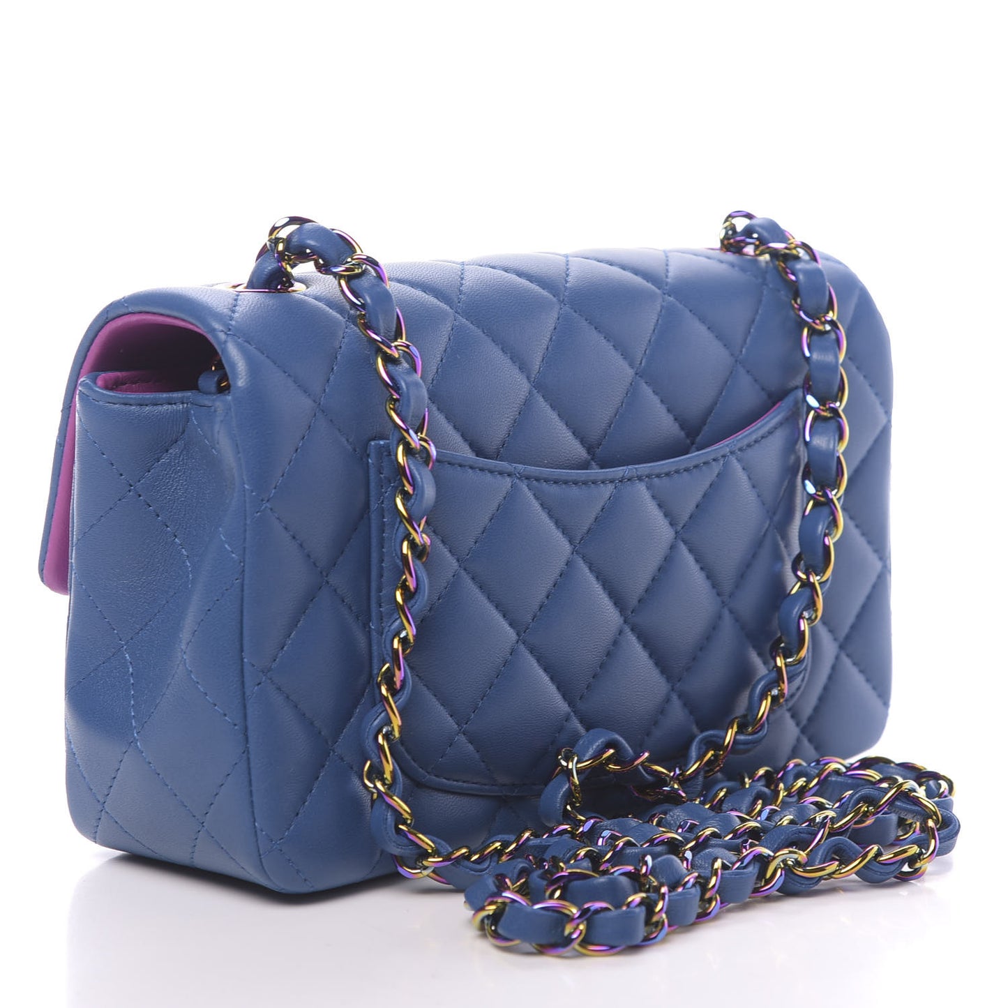 Lambskin Quilted Mini Rectangular Flap Blue Purple