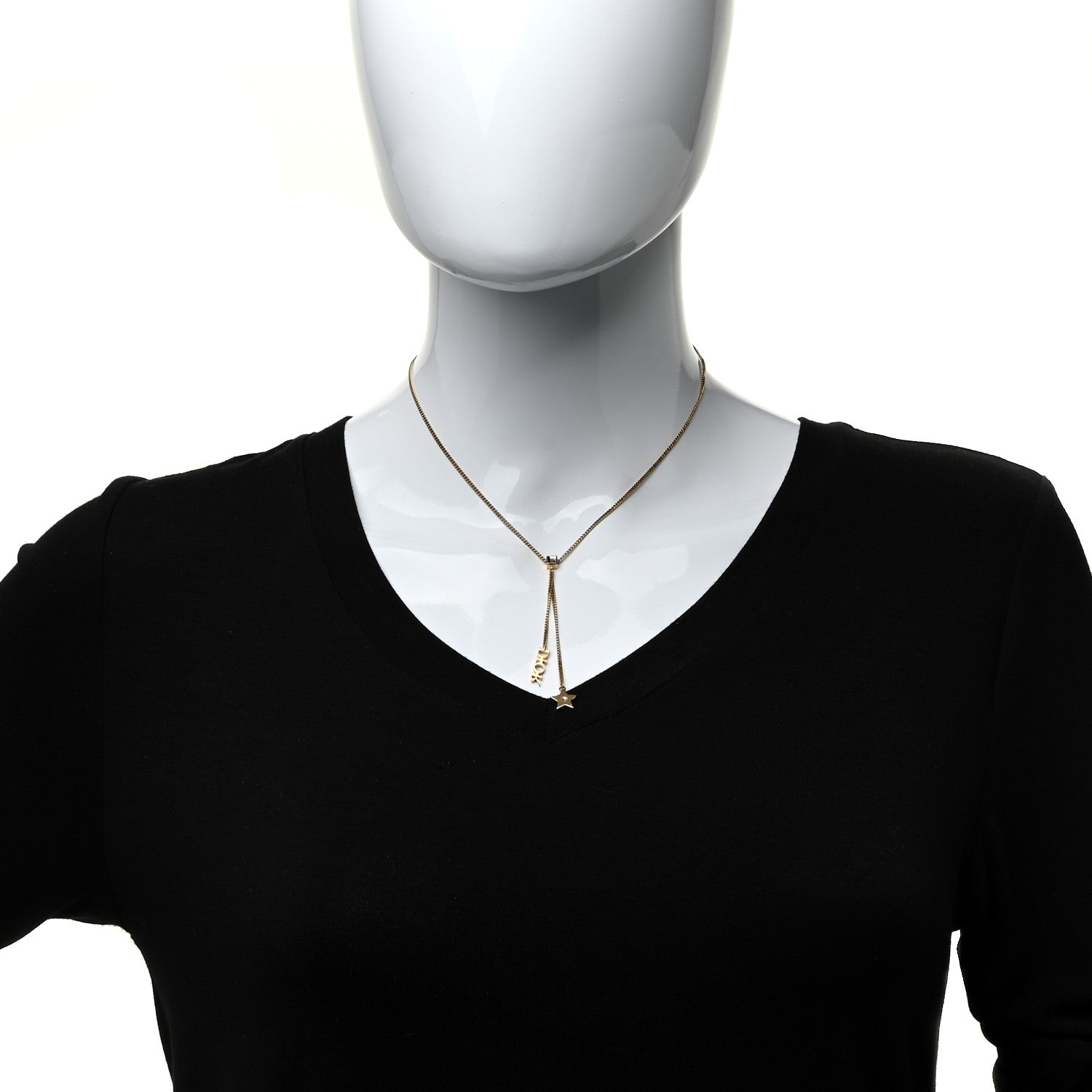 Christian Dior Metal Crystal CD Star Necklace Gold 2 of 6