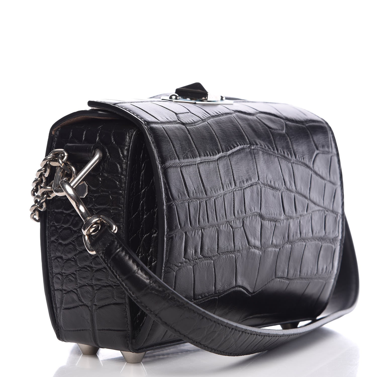 Alexander McQueen Calfskin Crocodile Embossed Box Shoulder Bag 19 Black 3 of 6