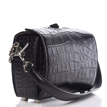 Alexander McQueen Calfskin Crocodile Embossed Box Shoulder Bag 19 Black 3 of 6