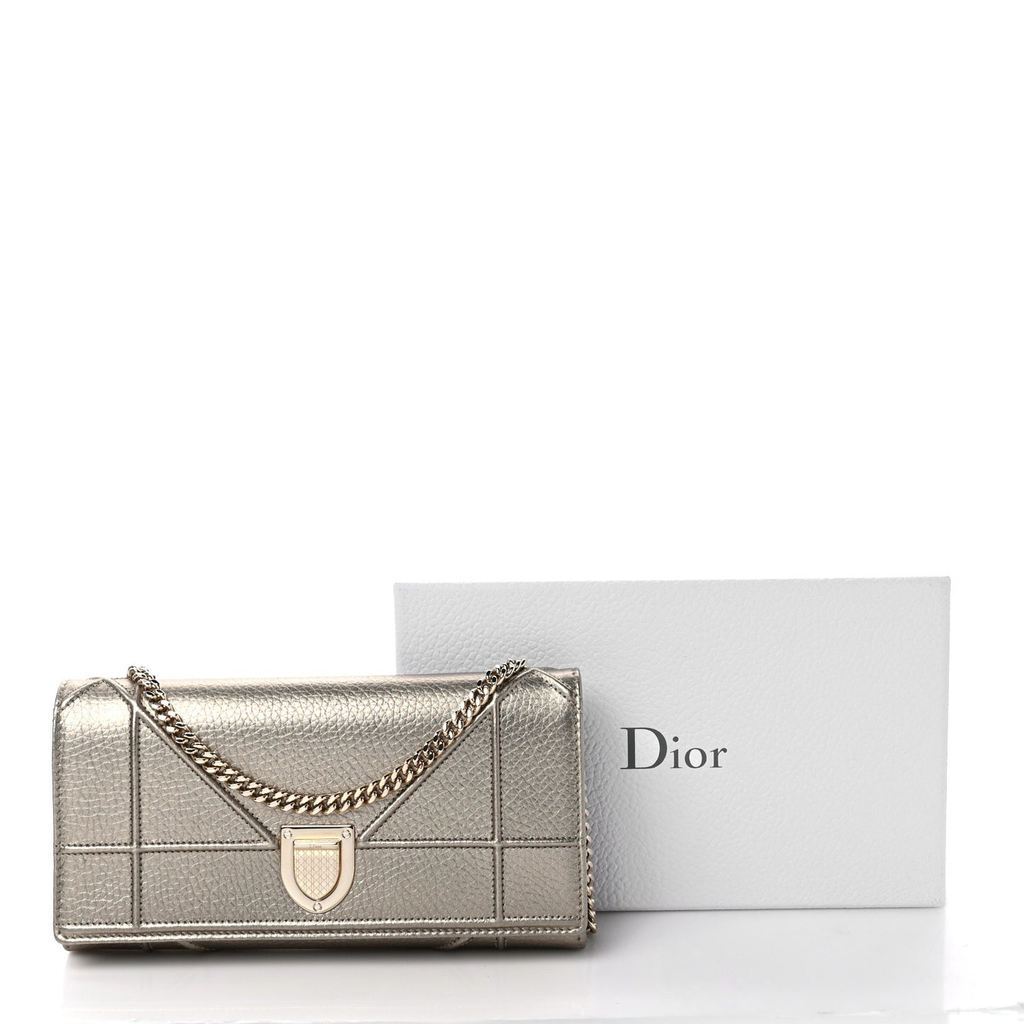 Metallic Calfskin Large Diorama Croisiere Chain Wallet Pale Gold