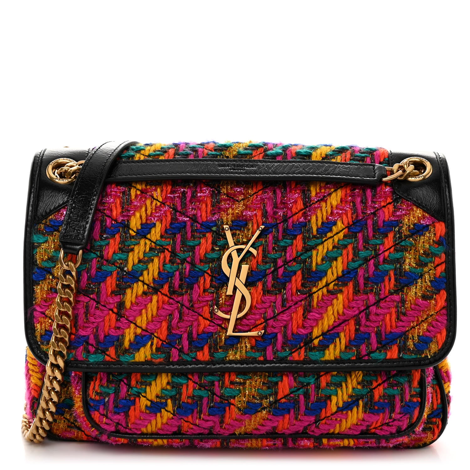 Saint Laurent SAINT LAURENT Tweed Calfskin Matelasse Monogram Medium Niki Chain Satchel Multicolor 1 of 9