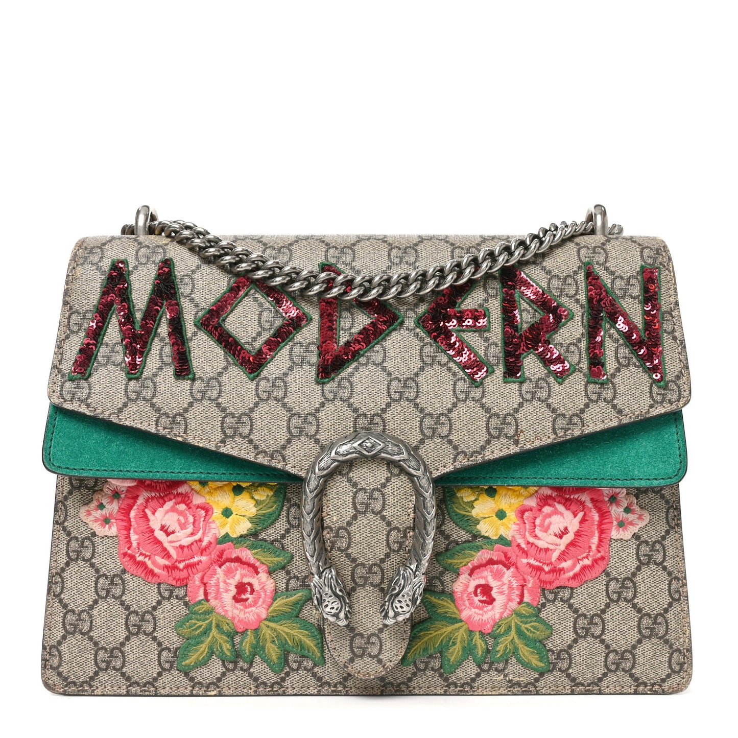 GG Supreme Monogram Embroidered Medium Dionysus Shoulder Bag Emerald