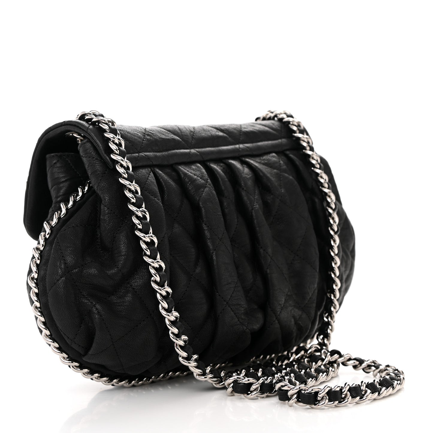 Washed Lambskin Quilted Medium Chain Around Messenger Black