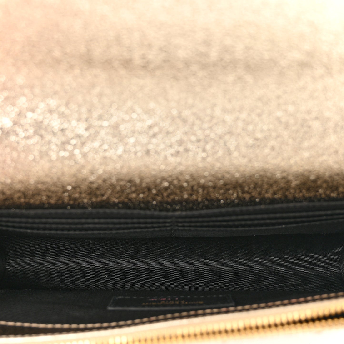 Metallic Crackled Calfskin Matelasse Chevron Monogram Envelope Chain Wallet Gold