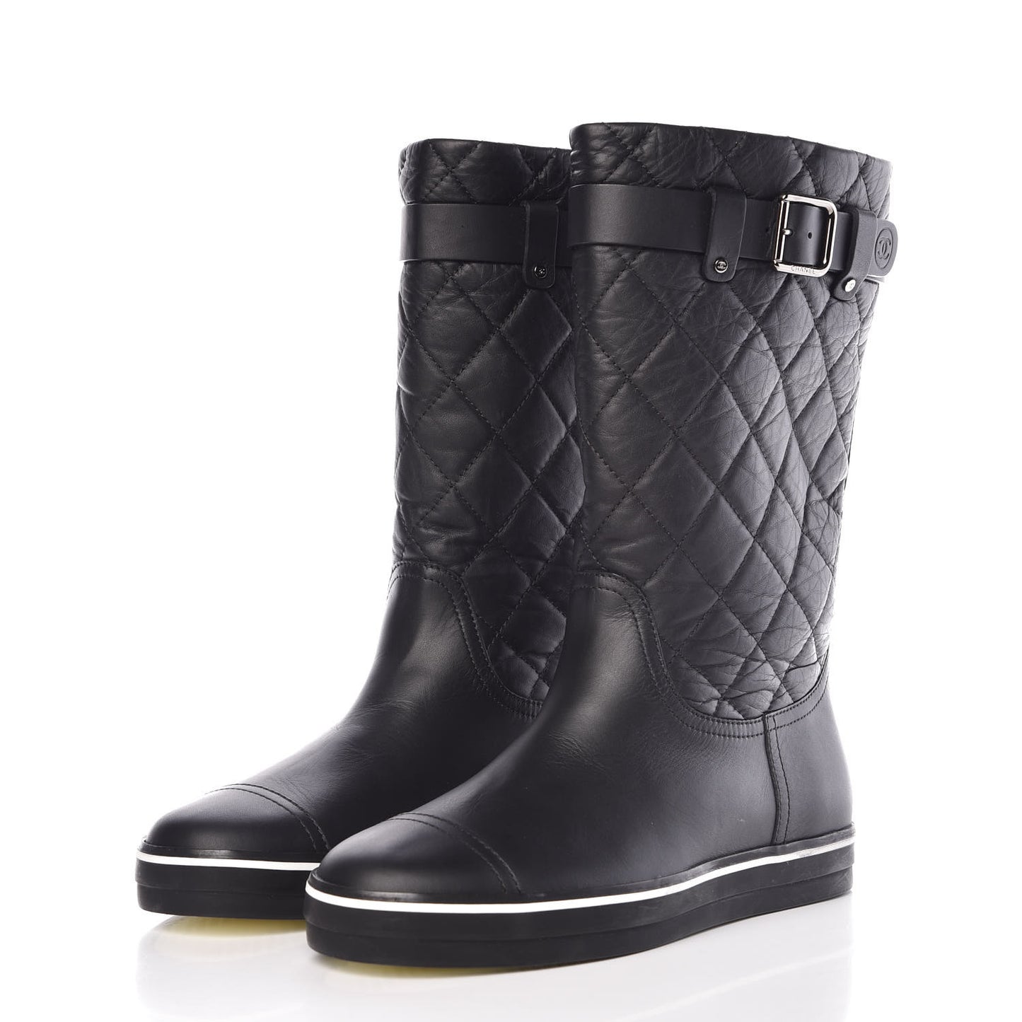 Aged Calfskin Quilted Boots 36.5 Black