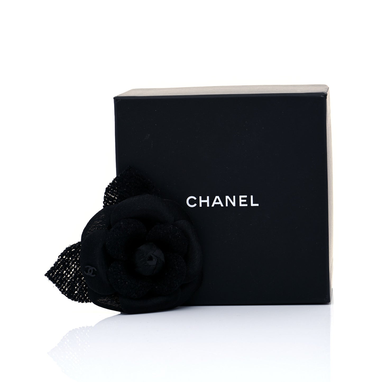 Tweed Camellia Pin Brooch Black