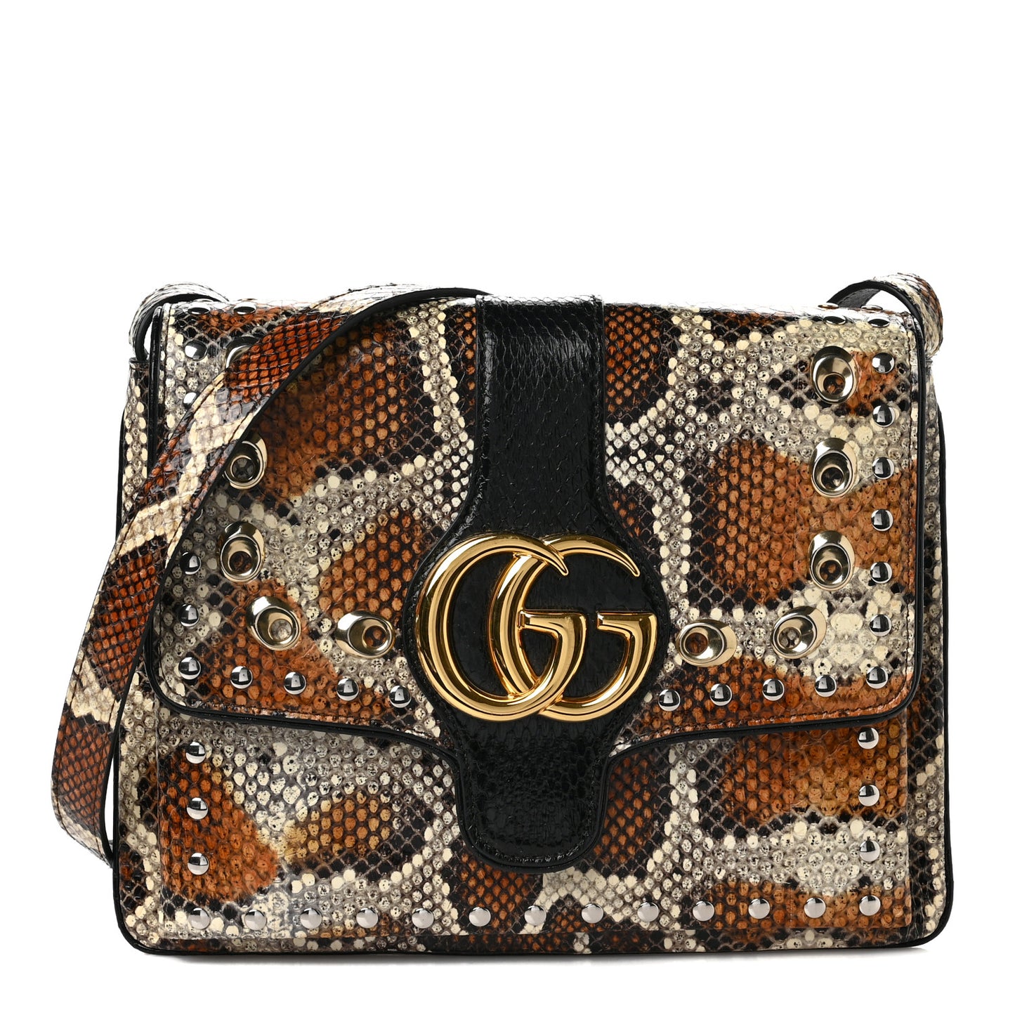 Snakeskin Medium Arli Flap Shoulder Bag Cognac Black