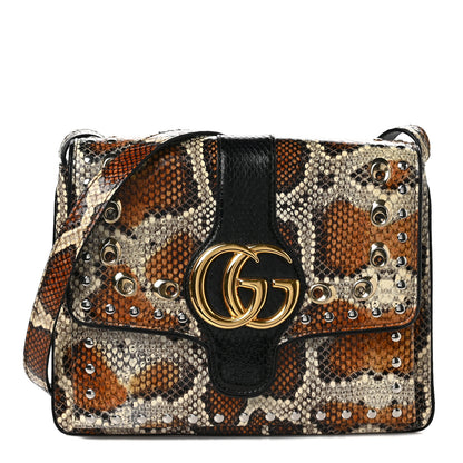 Gucci Snakeskin Medium Arli Flap Shoulder Bag Cognac Black 1 of 6
