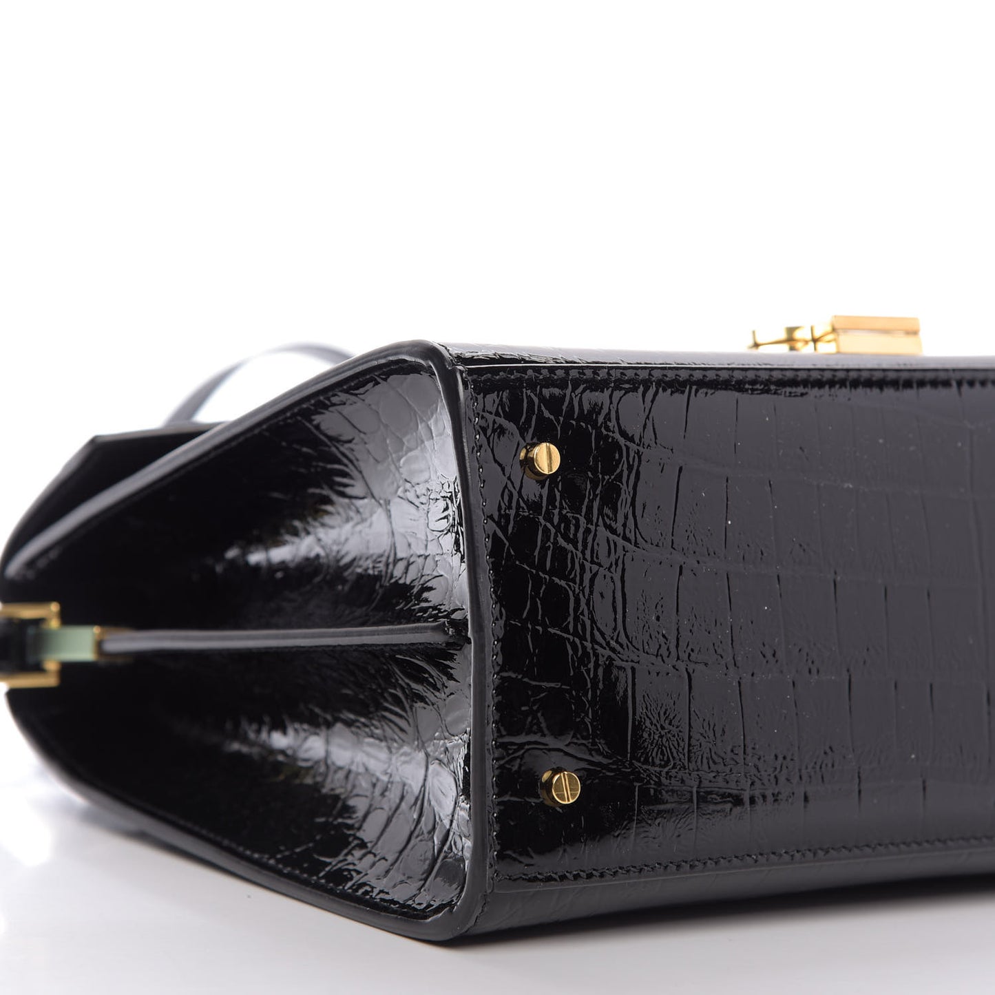 Patent Crocodile Embossed Medium Classic Monogram Cassandra Top Handle Black