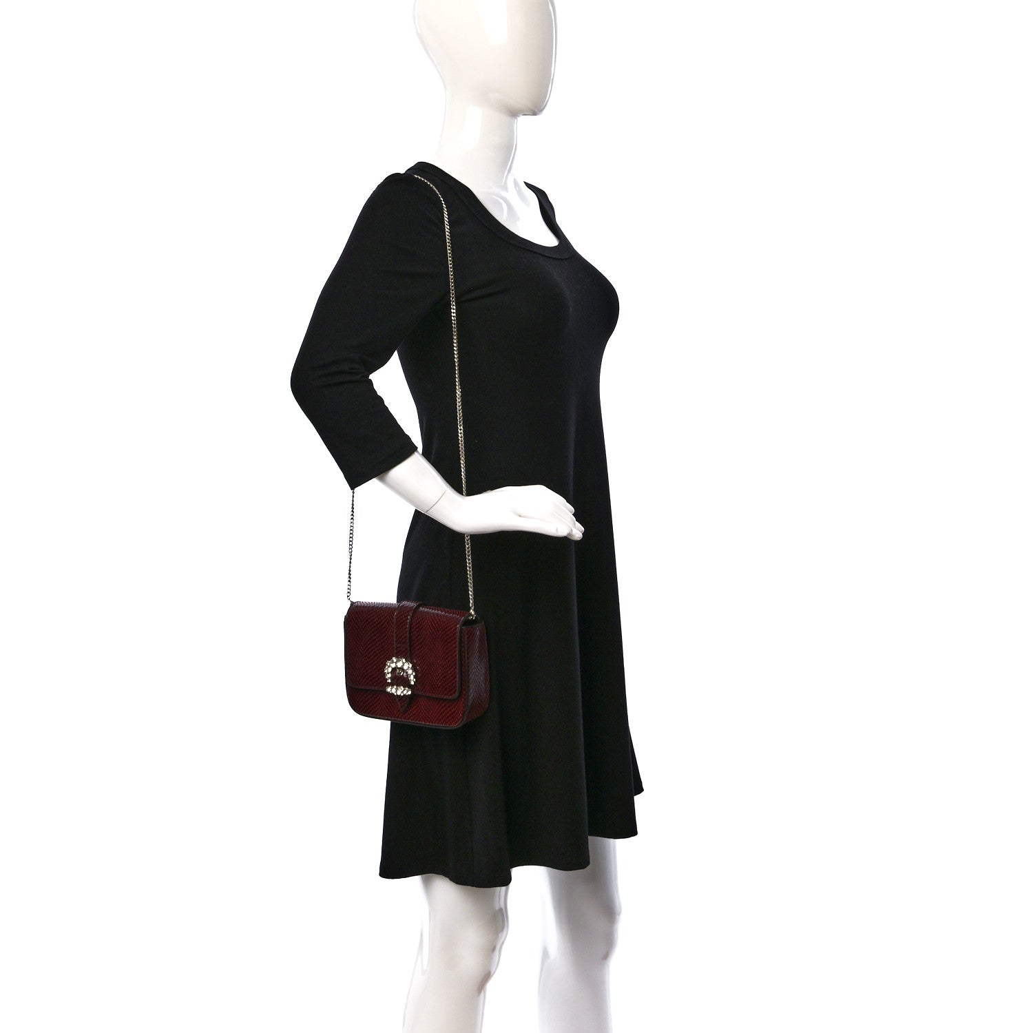 Jimmy Choo Calfskin Lizard Embossed Crystal Cheri Satchel Bordeaux 2 of 8