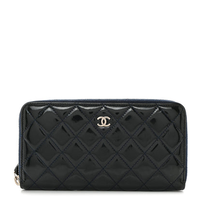 Chanel Patent Quilted Zip Around Wallet Blue 1 of 8
