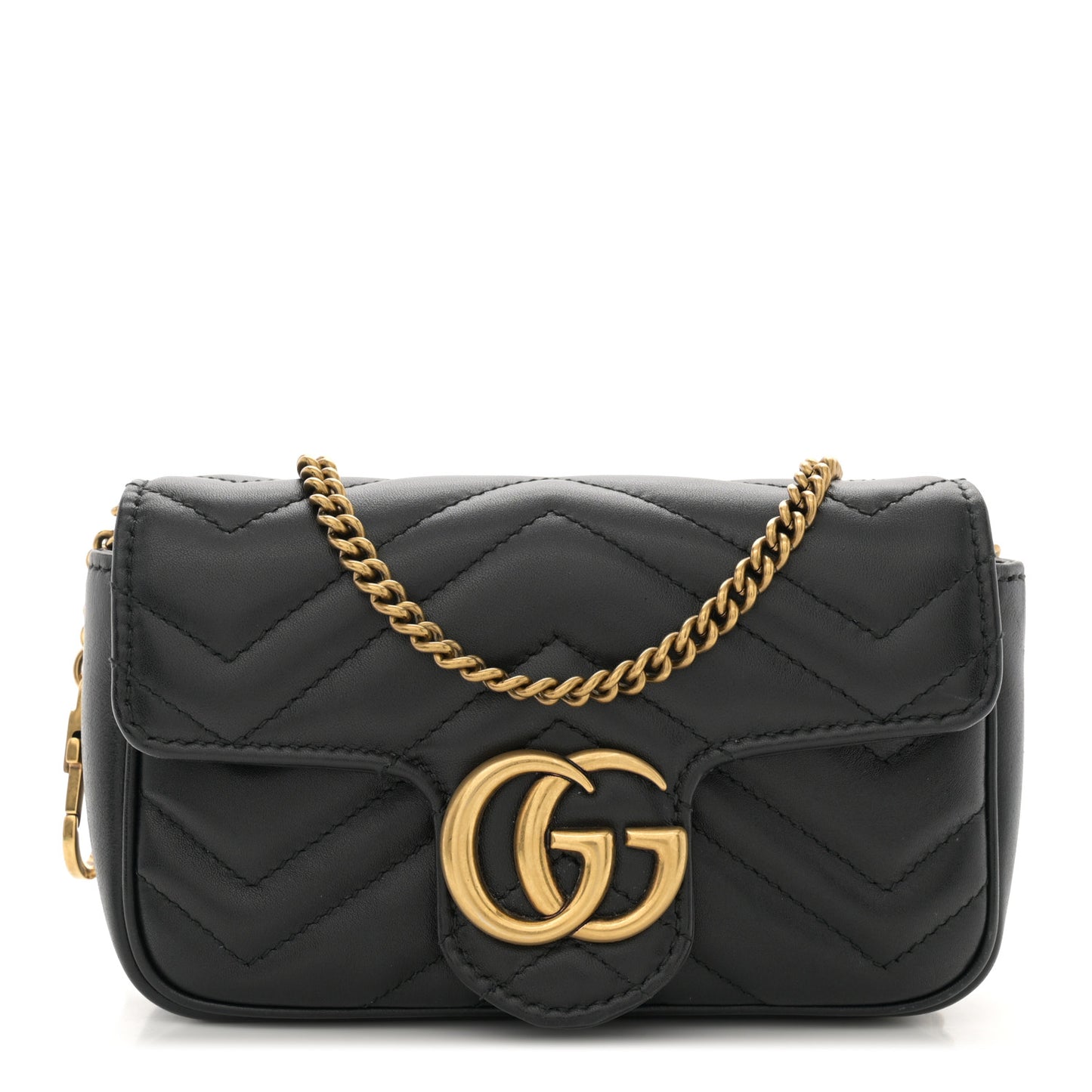 Calfskin Matelasse Super Mini GG Marmont Shoulder Bag Black