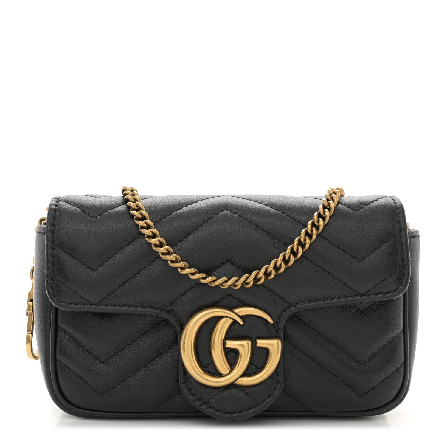 Gucci Calfskin Matelasse Super Mini GG Marmont Shoulder Bag Black 1 of 12