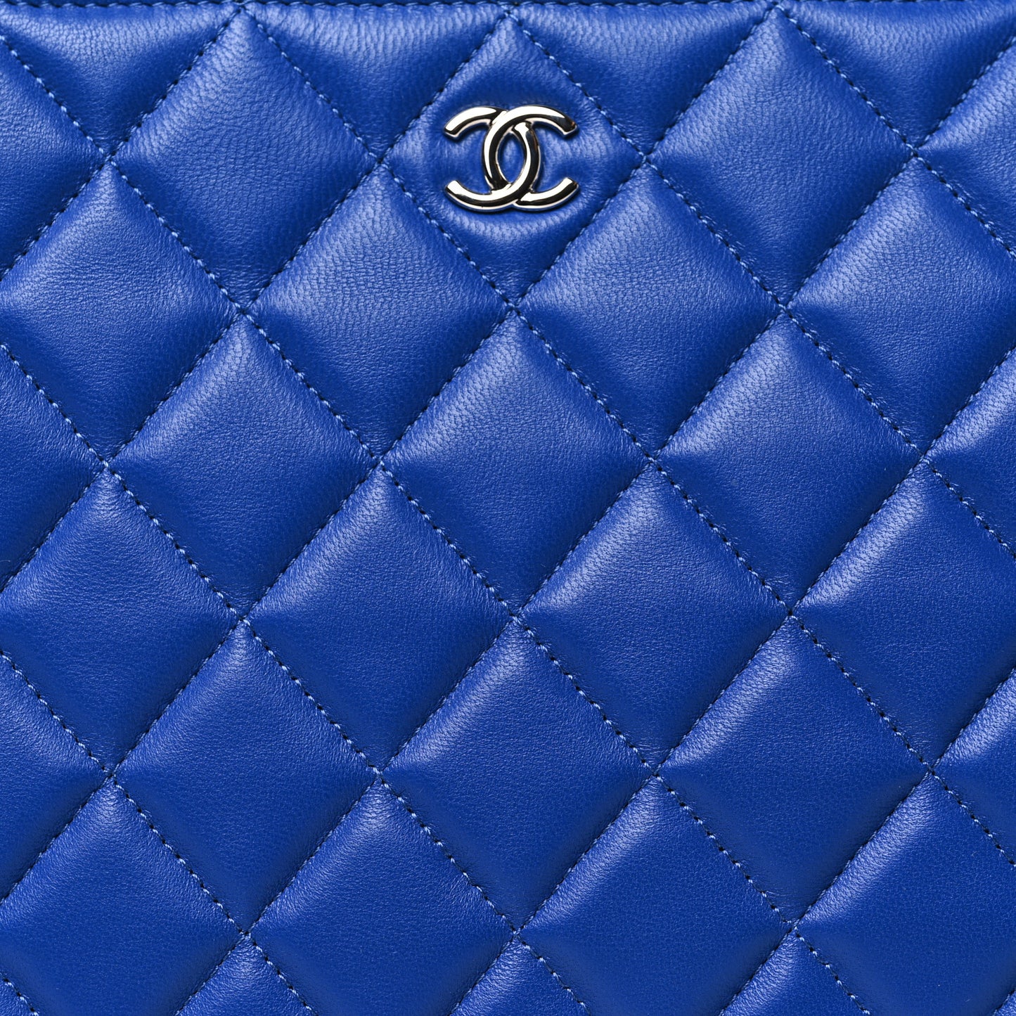 Lambskin Quilted Medium Cosmetic Case Blue
