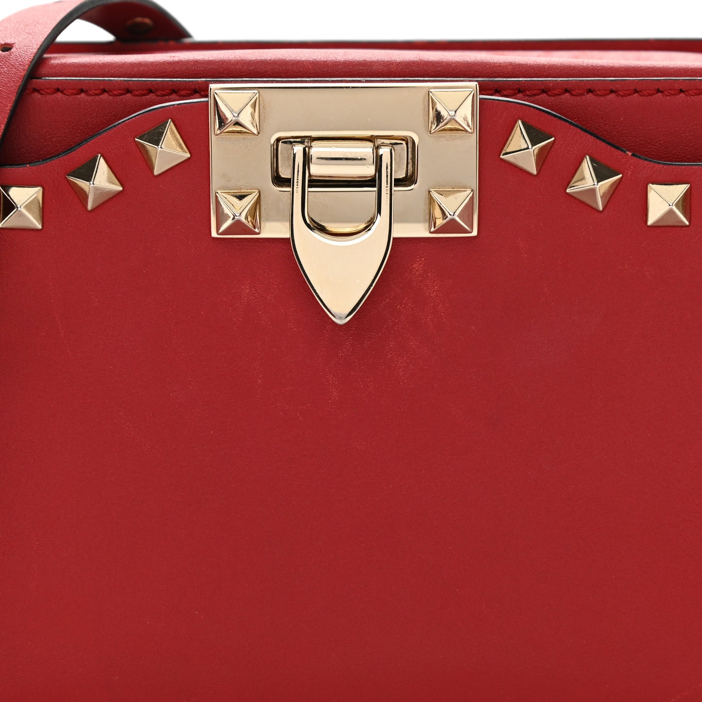 Calfskin Rockstud Flip Lock Camera Crossbody Bag Rosso