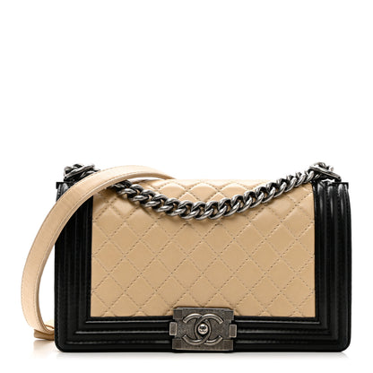 Chanel Lambskin Quilted Medium Boy Flap Black Beige 1 of 9