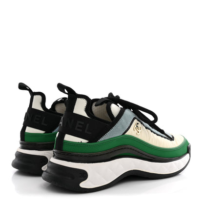 Chanel Suede Calfskin Mixed Fibers CC Sneakers 39 Ivory Green Light Blue 39 Ivory Green Light Blue 5 of 10