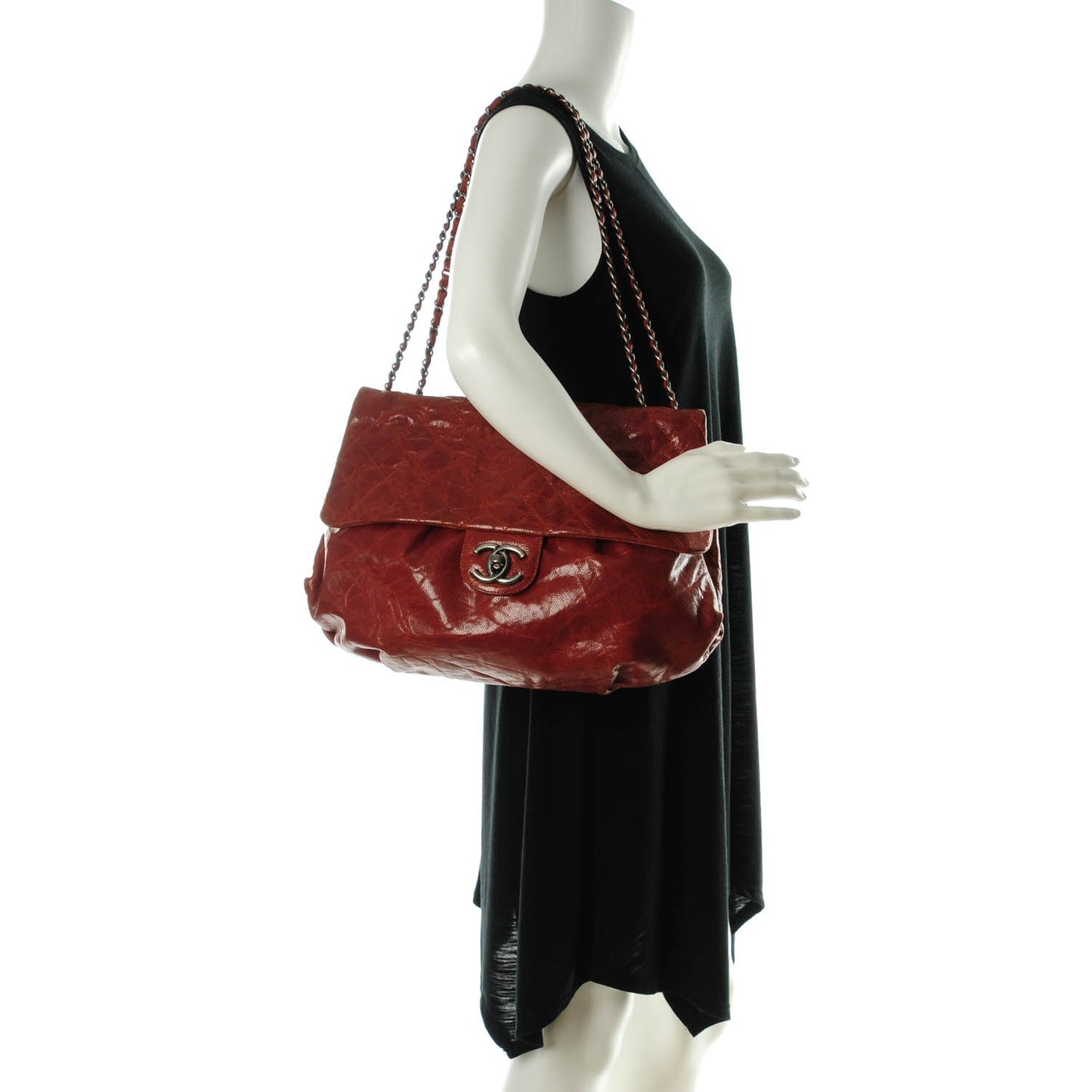 Grained Calfskin Quilted Maxi Elastic Flap Brown