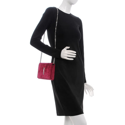 Saint Laurent Textured Velour Monogram Chain Wallet Rose Wine 2 of 8