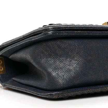Chanel Patinated Caviar Chevron Braided Medium Boy Flap Navy Blue 9 of 10