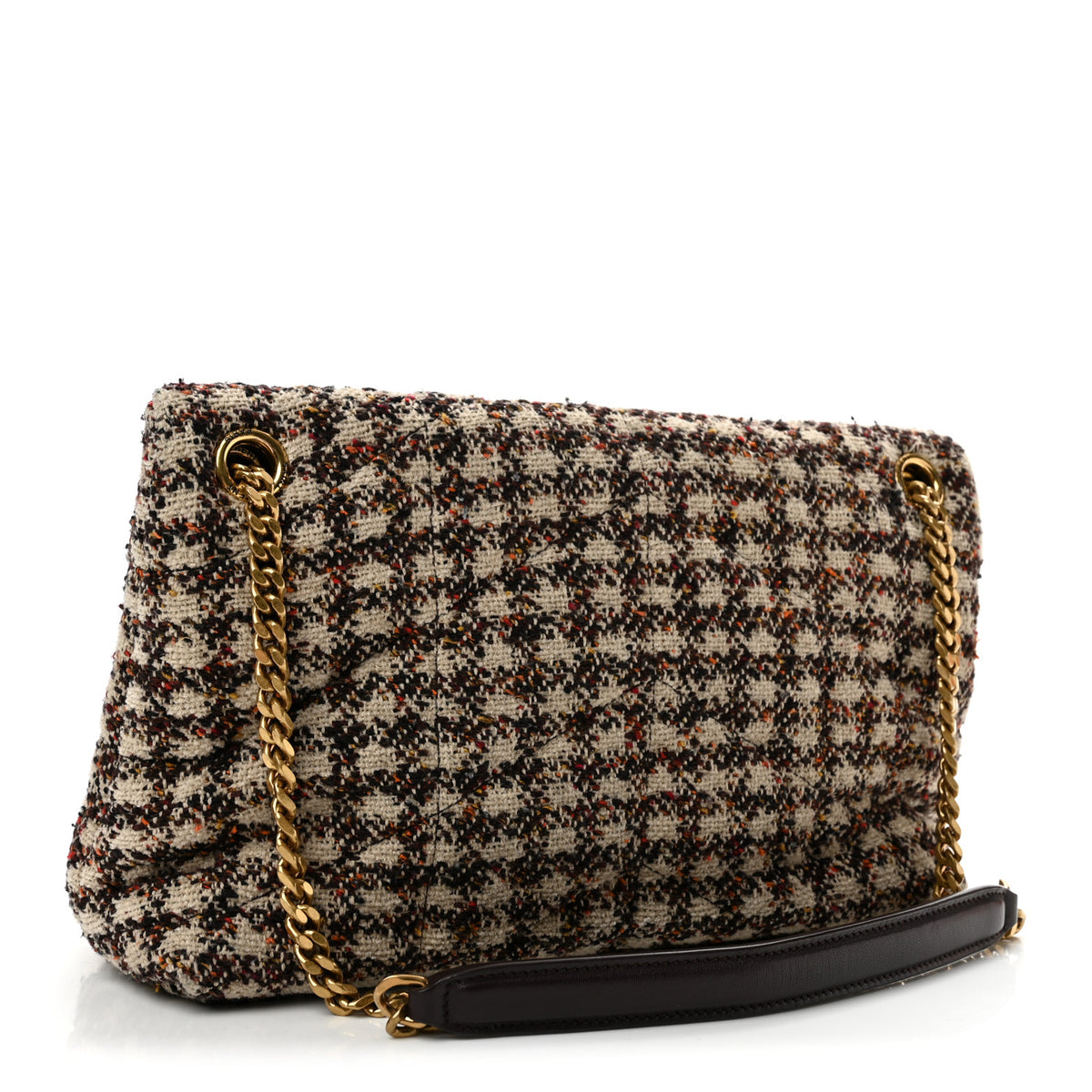 Tweed Quilted Medium Loulou Puffer Monogram Chain Satchel Beige Umber Multicolor