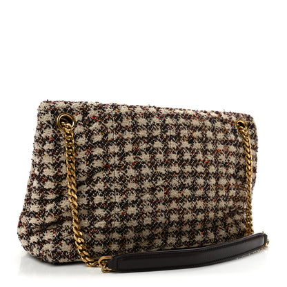 Saint Laurent Tweed Quilted Medium Loulou Puffer Monogram Chain Satchel Beige Umber Multicolor 3 of 12