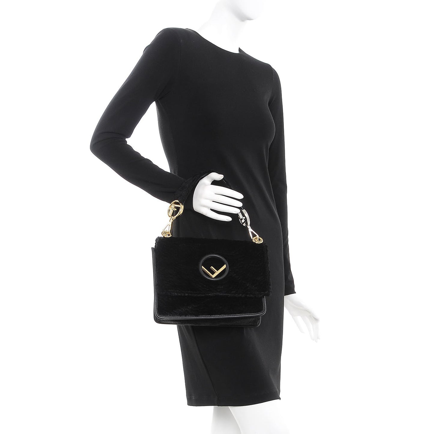 Velluto Astrakan Vitello Dolce F is Fendi Kan I Shoulder Bag Black