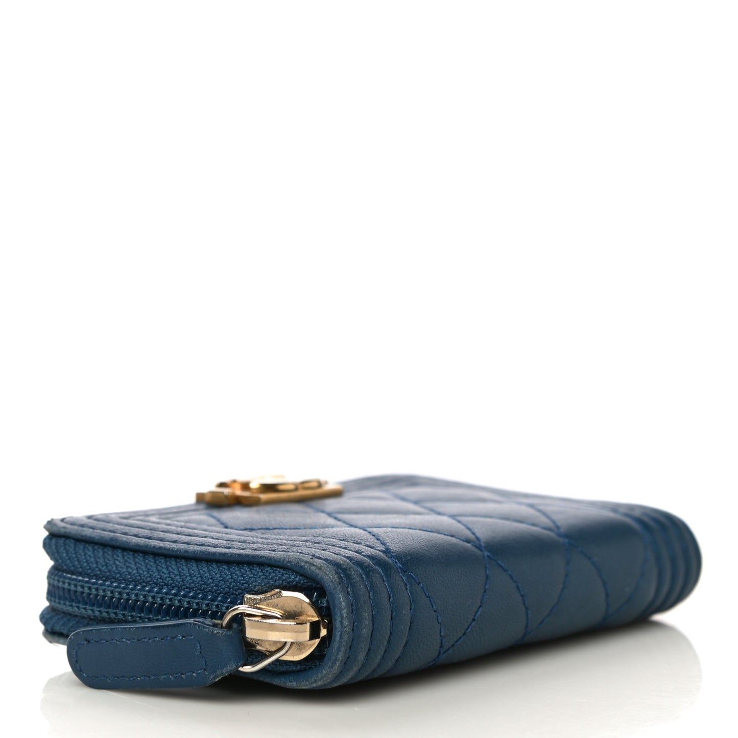 Caviar Quilted Boy Zip Around Coin Purse Wallet Dark Blue