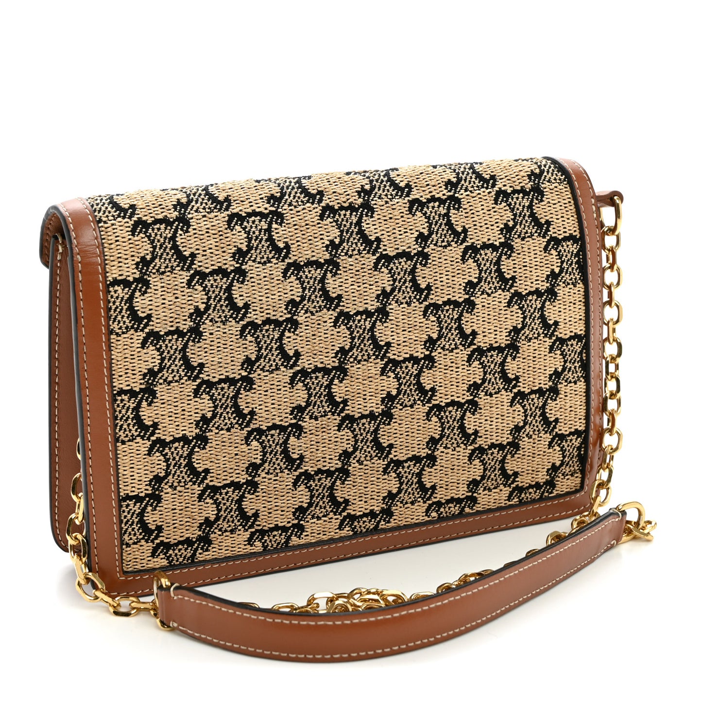 Raffia Jacquard Calfskin Triomphe Wallet on Chain Natural Tan