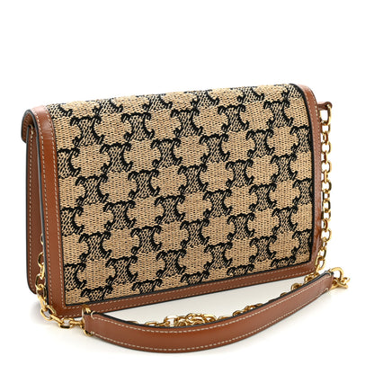 Celine Raffia Jacquard Calfskin Triomphe Wallet on Chain Natural Tan 2 of 9