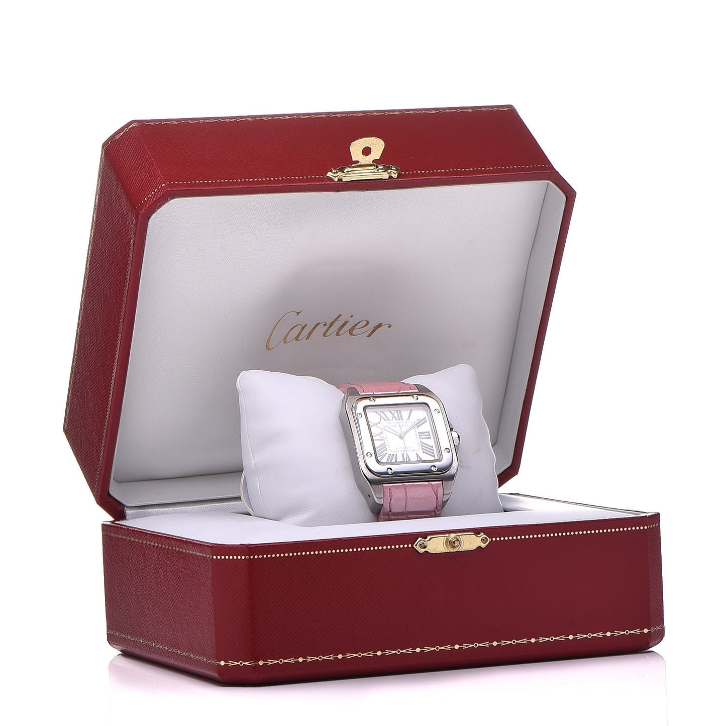 Stainless Steel Alligator 33mm Santos 100 Automatic Watch Pink