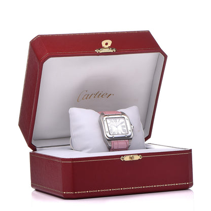 Cartier Stainless Steel Alligator 33mm Santos 100 Automatic Watch Pink 8 of 8