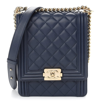 Chanel Calfskin Quilted North South Boy Flap Navy 1 of 9