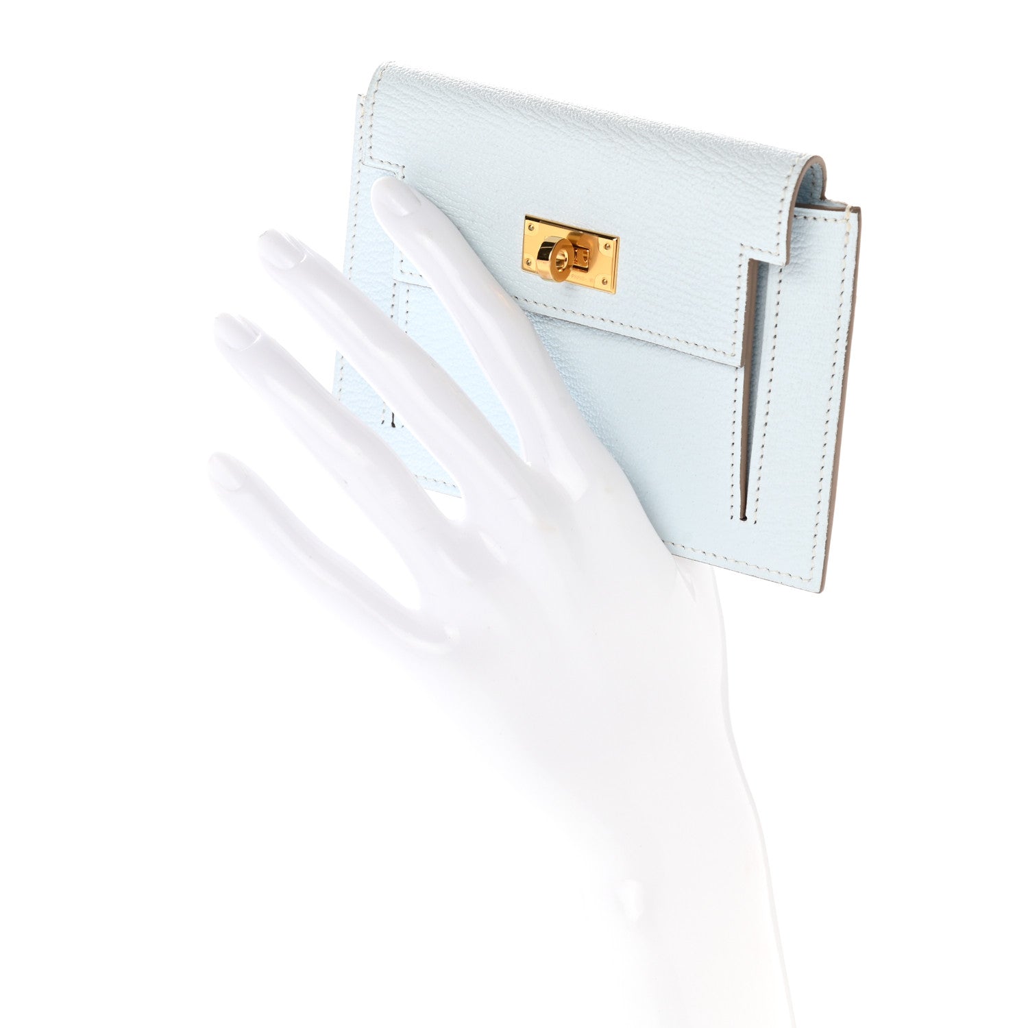 Hermes Chevre Mysore Kelly Pocket Compact Wallet Bleu Brume 2 of 8