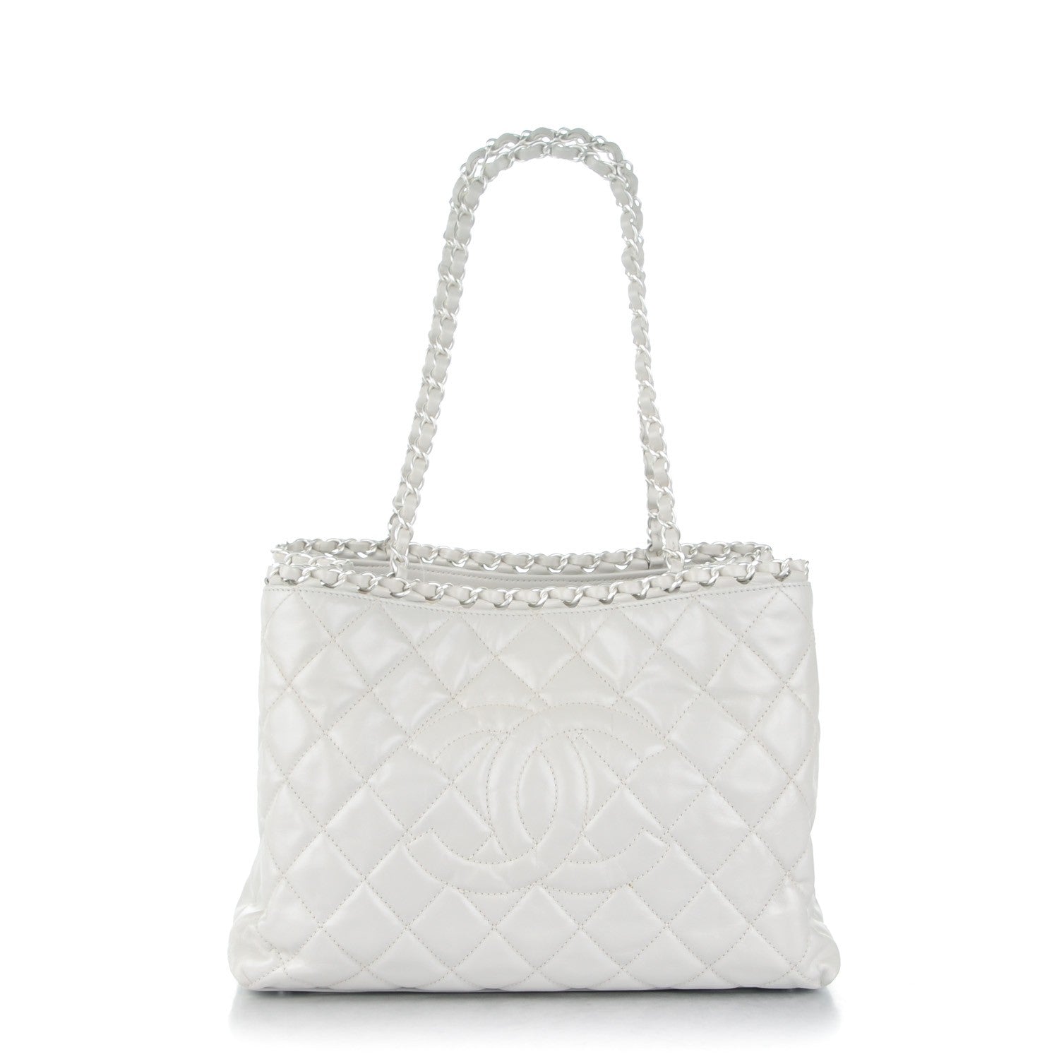 Chanel Glazed Calfskin Quilted Small Chain Me Tote Dark White 1 of 7