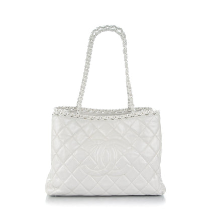 Chanel Glazed Calfskin Quilted Small Chain Me Tote Dark White 1 of 7