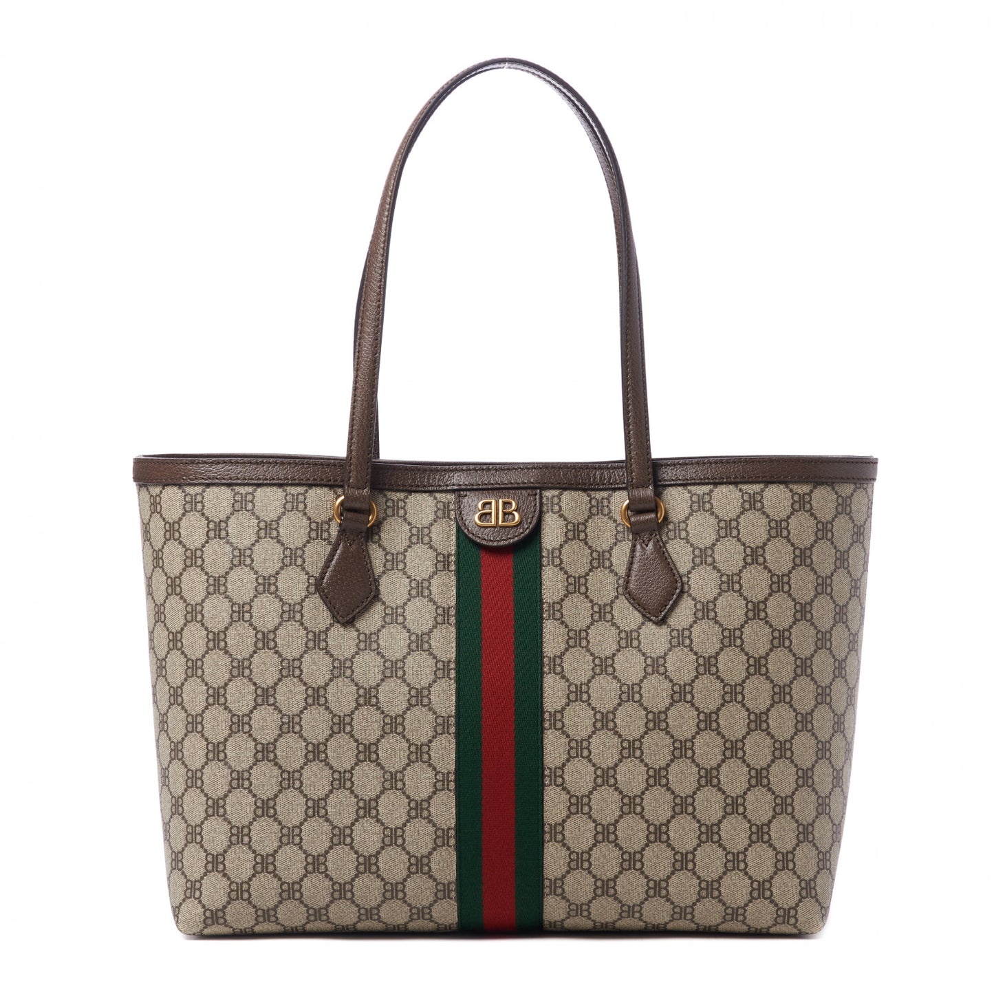 X BALENCIAGA BB Supreme Monogram Web Medium Ophidia Shopping Tote Beige New Acero