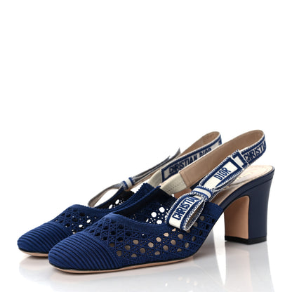 Christian Dior Cotton Lambskin Mesh Cannage Dior & Moi Slingback 70mm Pumps 39 Navy 3 of 8