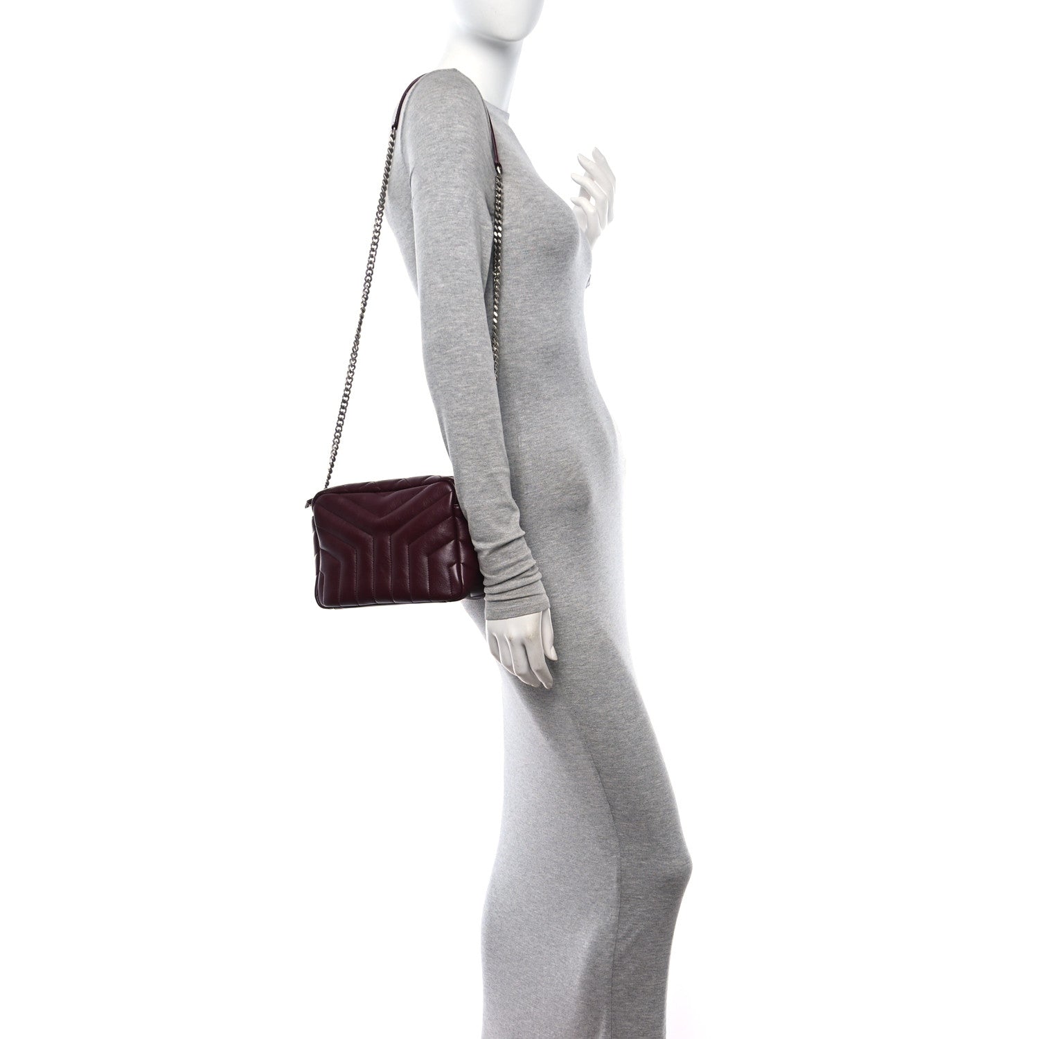 Saint Laurent Calfskin Y Quilted Monogram Small Loulou Bowling Bag Rouge Legion 2 of 10