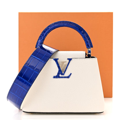 Louis Vuitton Taurillon Crocodile Capucines Mini White Bleu Santorin 10 of 10