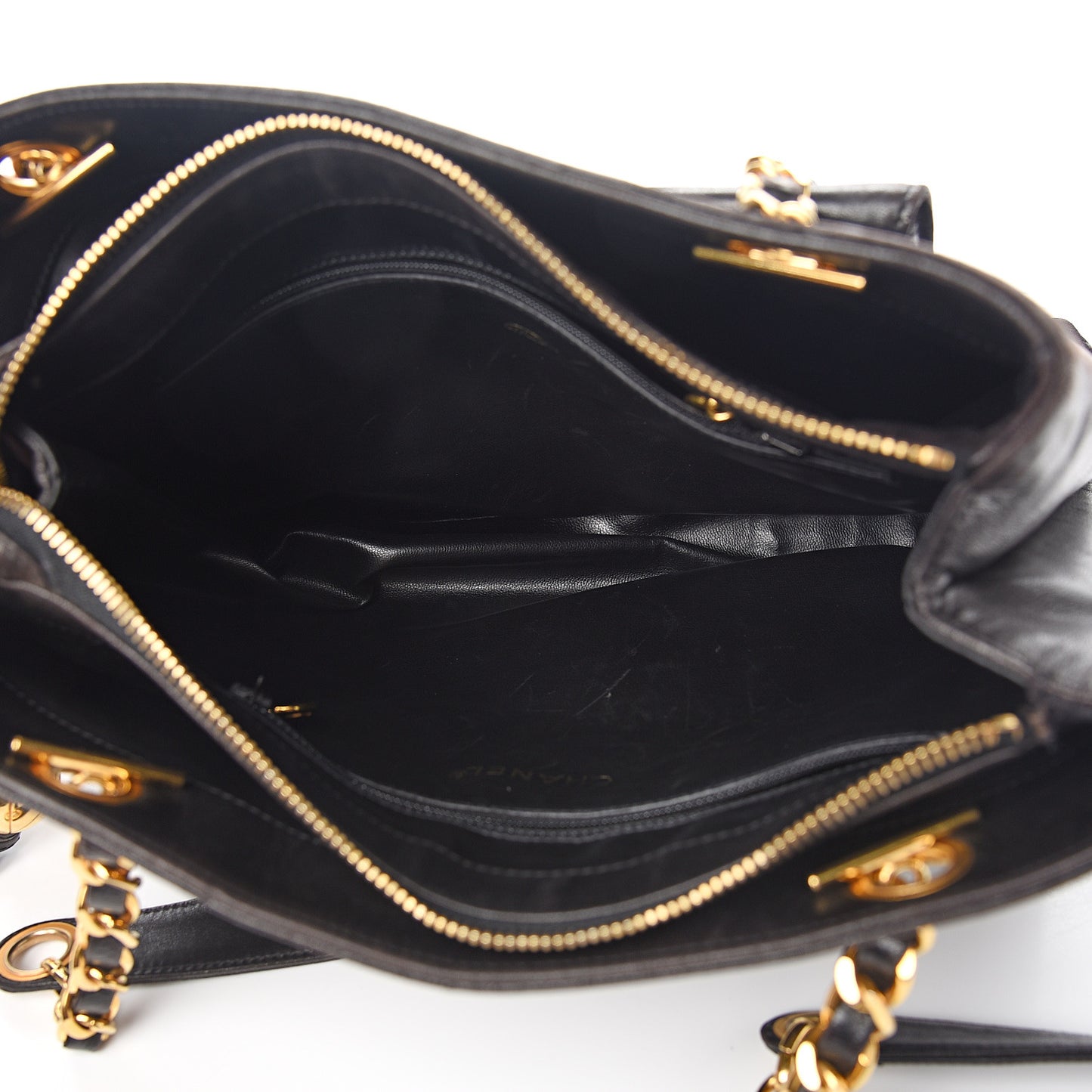 Lambskin CC Flap Shopping Tote Black